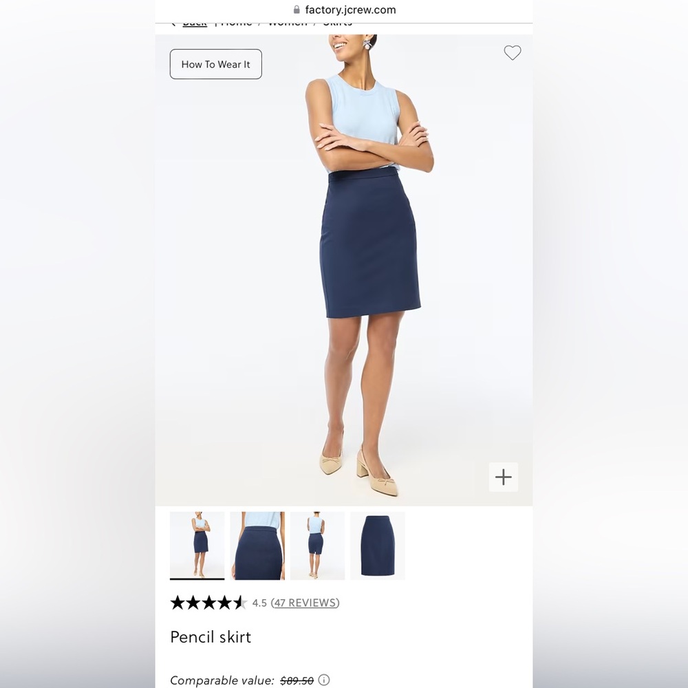J crew factory navy pencil skirt, worn 2X, bought this season